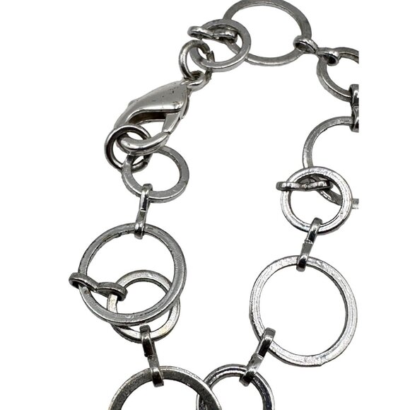 Circled Silver Tone Long Chain Necklace 34" Modernist Geometric Rings - Picture 6 of 6